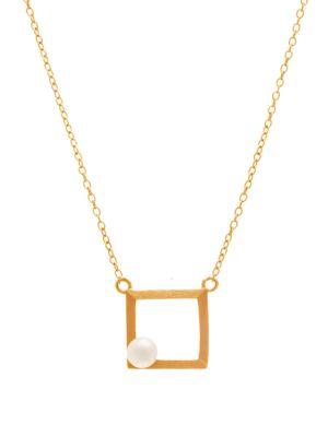 Lord & Taylor Fresh Water Pearl Open Square Necklace