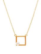 Lord & Taylor Fresh Water Pearl Open Square Necklace