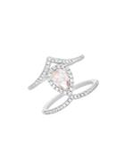 Lord & Taylor Rhodium-plated Sterling Silver And Cubic Zirconia Teardrop Halo Double V Strand Ring