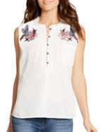 William Rast Embroidered Buttoned Top