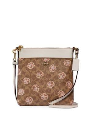 Coach Signature Rose Print Crossbody Messenger Bag