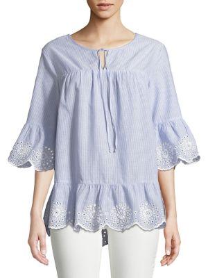 Lord & Taylor Striped Eyelet Stripe Blouse