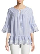Lord & Taylor Striped Eyelet Stripe Blouse