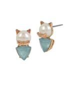 Betsey Johnson Faux Pearl Cat Stud Earrings