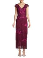 Marchesa Notte Embroidered Fringe Lace Dress