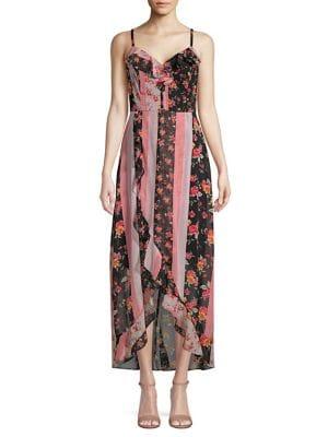 Kensie Printed Ruffle-trim Chiffon Midi Dress