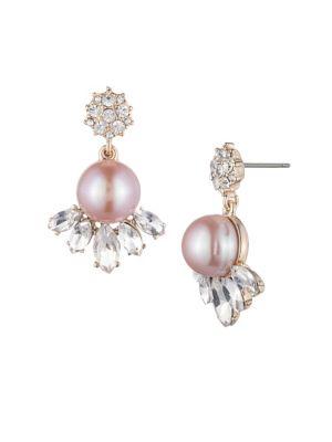 Carolee Crystal Bouquet Freshwater Pearl Cluster Drop Earrings