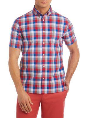 Lacoste Large Check Regular-fit Cotton Poplin Button-down Shirt