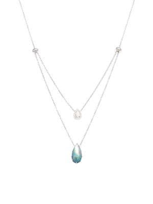 Nadri Gris Crystal And Clear Quartz Double Pendant Necklace