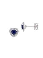 Sonatina Sapphire, Diamond & 14k White Goldheart Stud Earrings