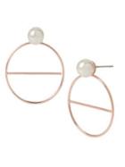 Bcbgeneration Rose Goldtone And Faux Pearl Geometric Circle Drop Earrings