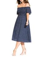 City Chic Plus Fun Smocked Striped Fit-&-flare Dress
