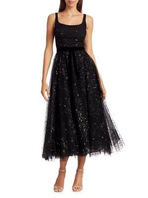 Marchesa Notte Glitter Tulle Sleeveless Dress