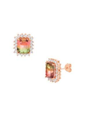 Lord & Taylor Watermelon Crystal Emerald-shaped Halo Stud Earrings