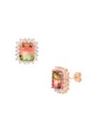 Lord & Taylor Watermelon Crystal Emerald-shaped Halo Stud Earrings