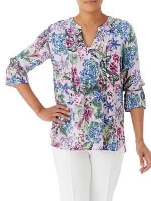 Olsen Santirini Pleated Floral Blouse
