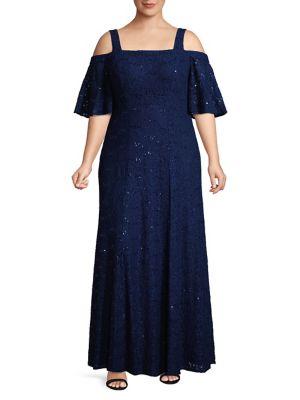 Alex Evenings Plus Sequin Cold Shoulder Dress