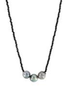 Effy 13mm Black Tahitian Pearl And Sterling Silver Spinal Necklace