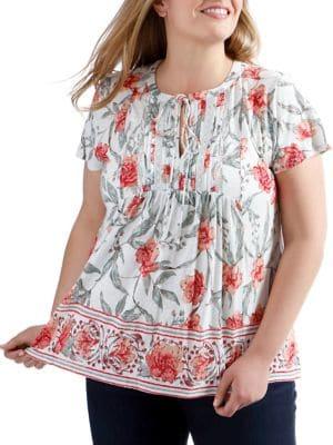 Lucky Brand Plus Floral Printed Flutter Sleeve Top