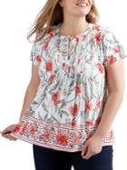 Lucky Brand Plus Floral Printed Flutter Sleeve Top