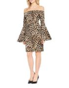 Vince Camuto Leopard Print Off-the-shoulder Sheath Dress
