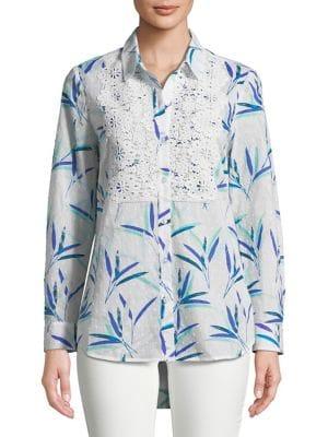 Imnyc Isaac Mizrahi Dot Texture Button-down Shirt With Lace