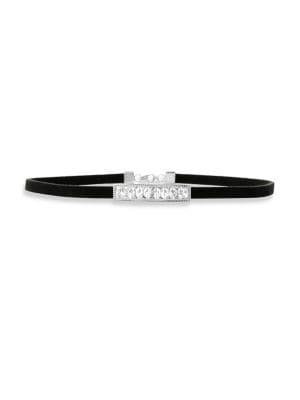 Lord & Taylor 925 Sterling Silver, Crystal & Leather Choker Necklace