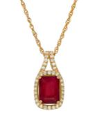 Lord & Taylor Diamond, Ruby & 14k Yellow Gold Pendant Necklace