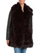 Badgley Mischka Leather-trimmed Fox Fur Coat