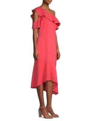 Laundry By Shelli Segal One-shoulder Ruffle Midi Dress