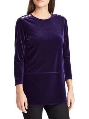 Lauren Ralph Lauren Petite Three-quarter Sleeve Velvet Top