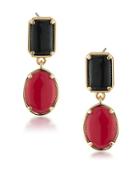 1st And Gorgeous Red And Black Cabochon Double-drop Earrings