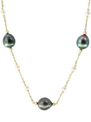 Effy 4.5-11mm Pearl And 14k Yellow Gold Station Necklace