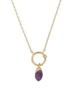 H Halston Goldtone And Amethyst Stone Pendant Necklace
