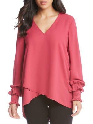 Karen Kane Smocked Sleeve Crossover Top