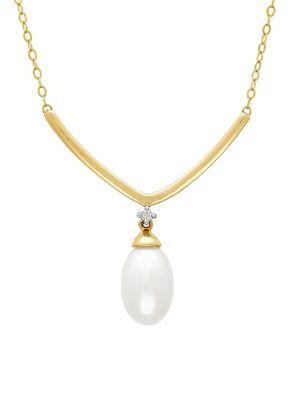 Lord & Taylor 7-10mm Freshwater Pearl, Diamond And 14k Yellow Gold Necklace