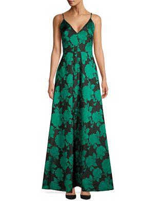 Calvin Klein Pleated Floral Gown