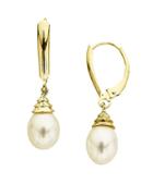 Lord & Taylor Freshwater Pearl Drop Earrings In 14 Kt. Gold