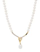 Lord & Taylor 8mm-8.5 Mm White Oval And 5mm-6mm White Round Freshwater Pearl And Diamond 14k Yellow Gold Necklace