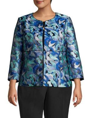 Kasper Jewel Neck Floral Flyaway Jacket