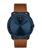 Large Movado Bold Crystal & Stainless Steel Leather-strap Watch