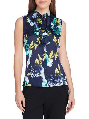 Tahari Arthur S. Levine Petite Stand-collar Floral Ruffle Blouse