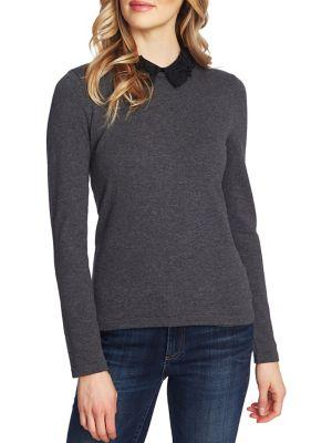 Cece By Cynthia Steffe Floral Point-collar Sweater