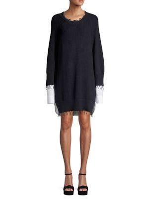 Caara Noor Long-sleeve Fringed Combo Dress