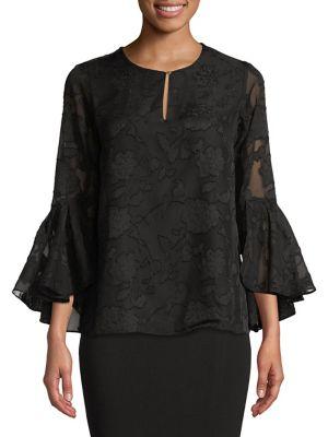 Ellen Tracy Lace Flounce Sleeve Blouse