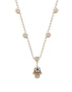 Nadri Blue Crystal And Nano Crystal Fortune Hamsa Pendant Necklace