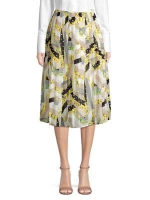 Calvin Klein Mixed Print Pleated Midi Skirt