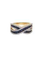 Lord & Taylor Diamond, Blue Sapphire & 14k Yellow Gold Crossover Ring