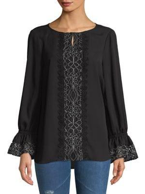 Imnyc Isaac Mizrahi Keyhole Bateau Neck Long Sleeve Peplum Top