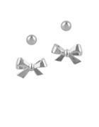 Lord & Taylor Sterling Silver Ball And Bow Stud Earring Set